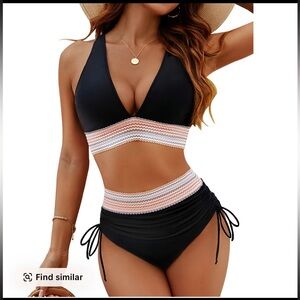 Black and multi-color detail Women's Swimwear Set